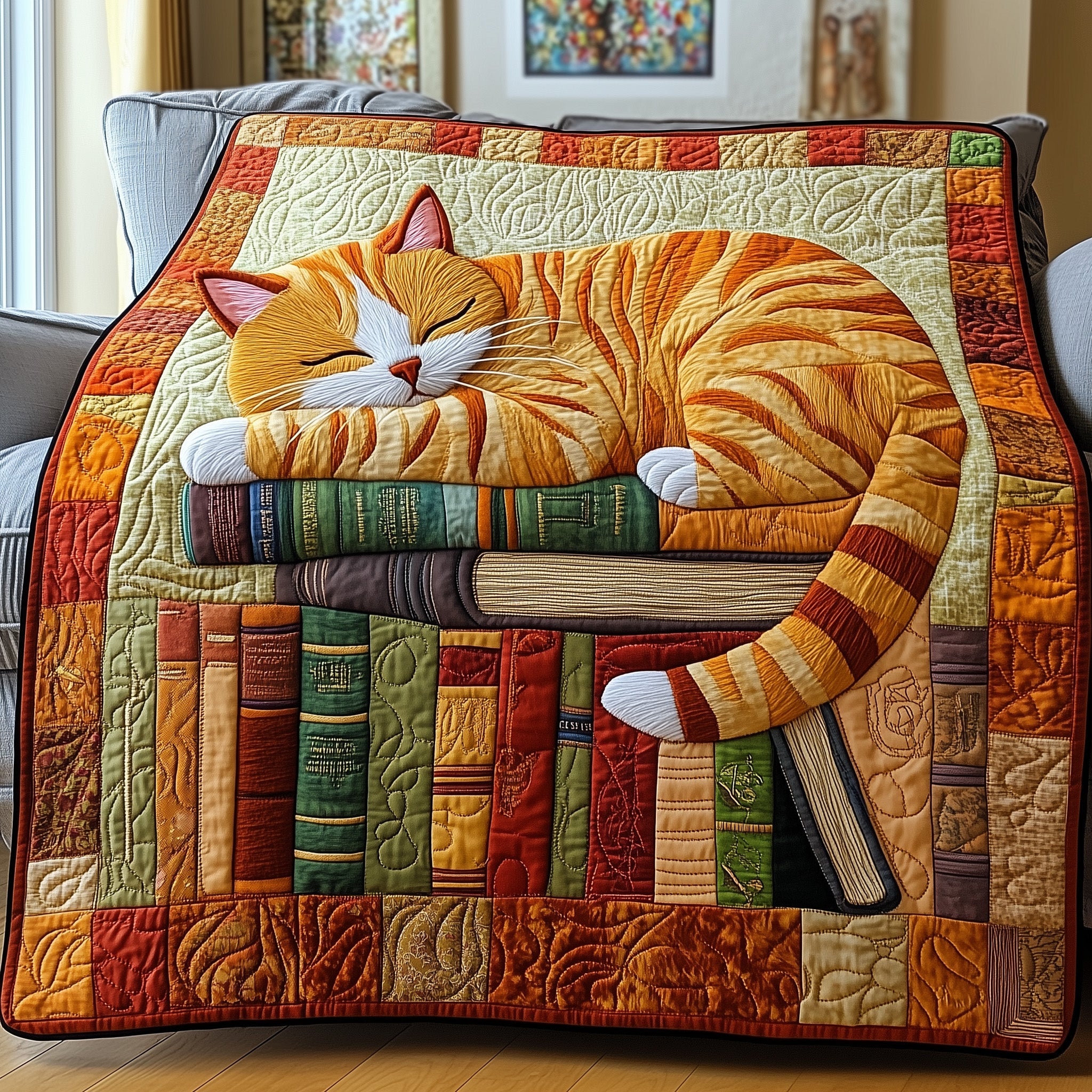 Literary Whiskers Quilted Blanket Sofa Throw BlanketCat Presents For Him Herr