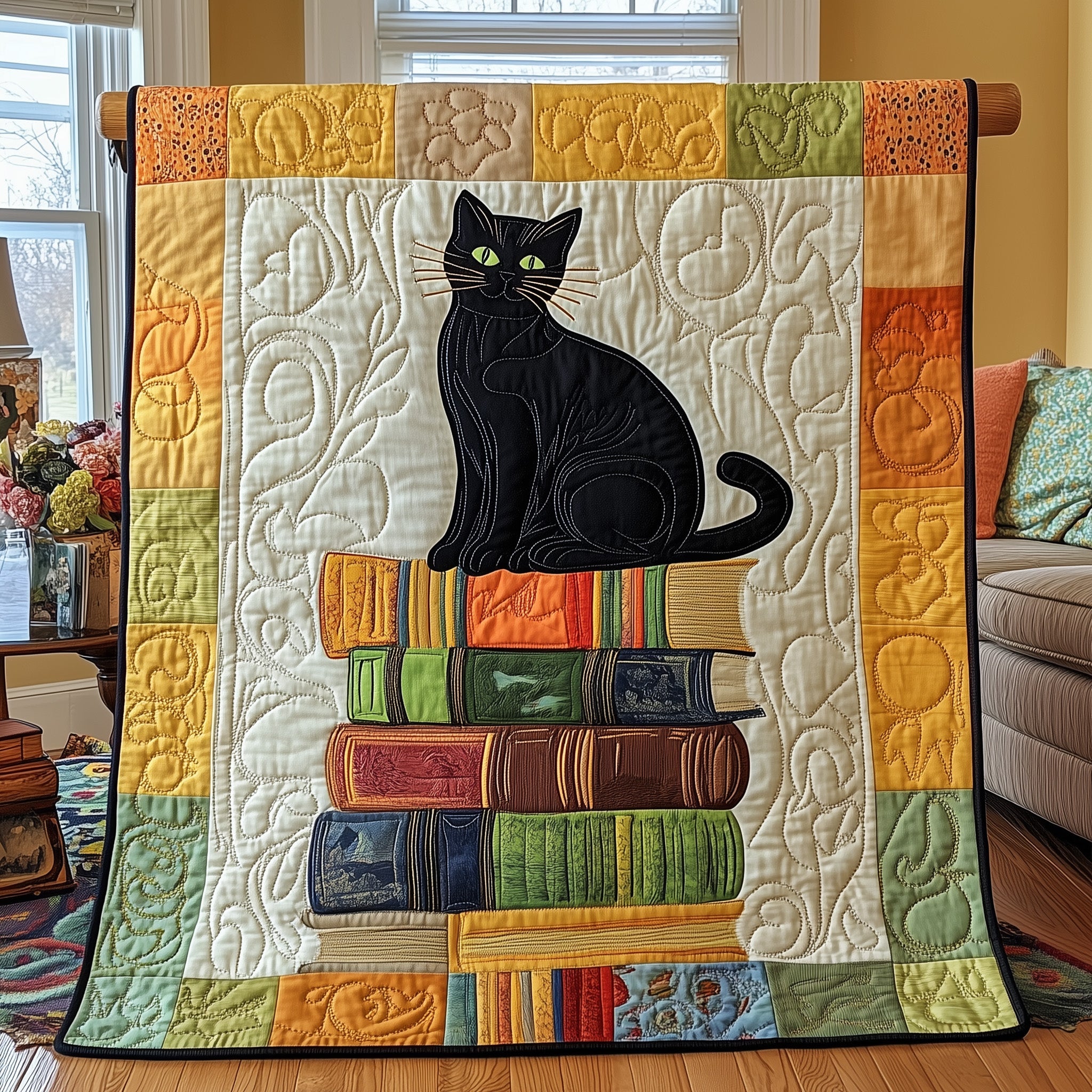 Literary Whiskers Quilted Blanket Sofa Throw BlanketGood Cat Gifts