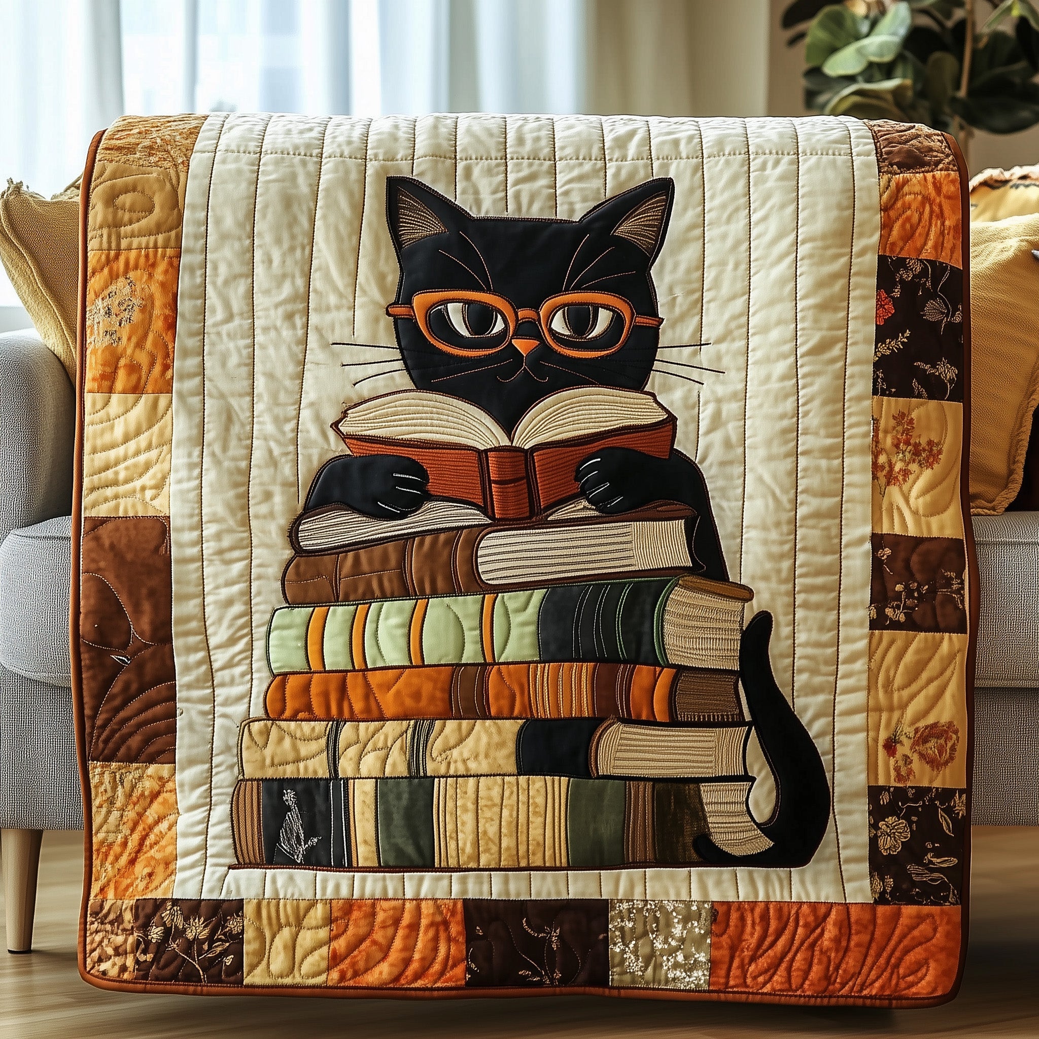 Literary Whiskers Quilted Blanket Sofa Throw BlanketGood Cat Presents
