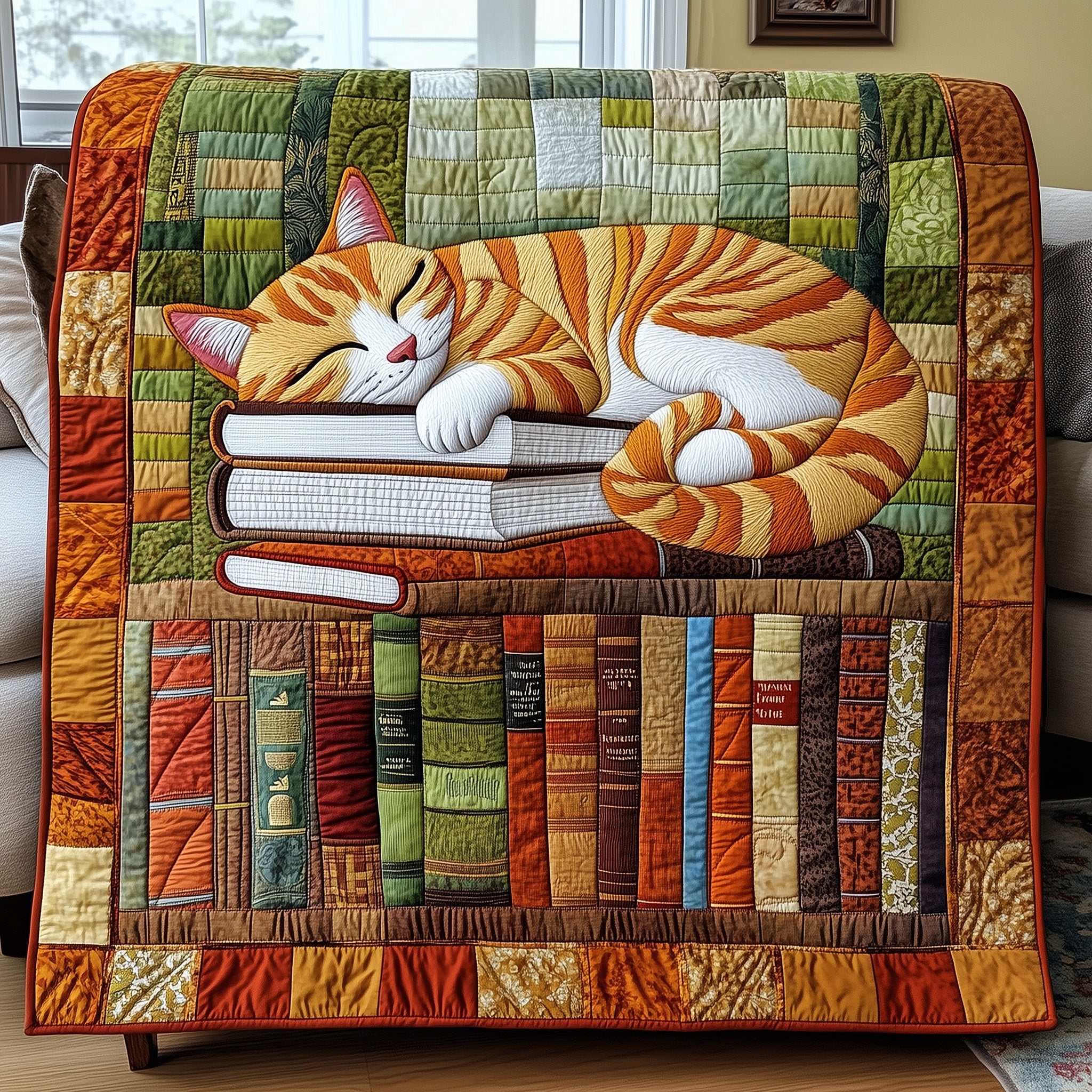 Literary Whiskers Quilted Blanket Sofa Throw BlanketPresents For Cat People