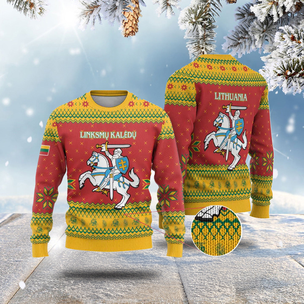 Lithuania Christmas Ugly Christmas Sweater Coat Of Arms Linksmu Kaledu