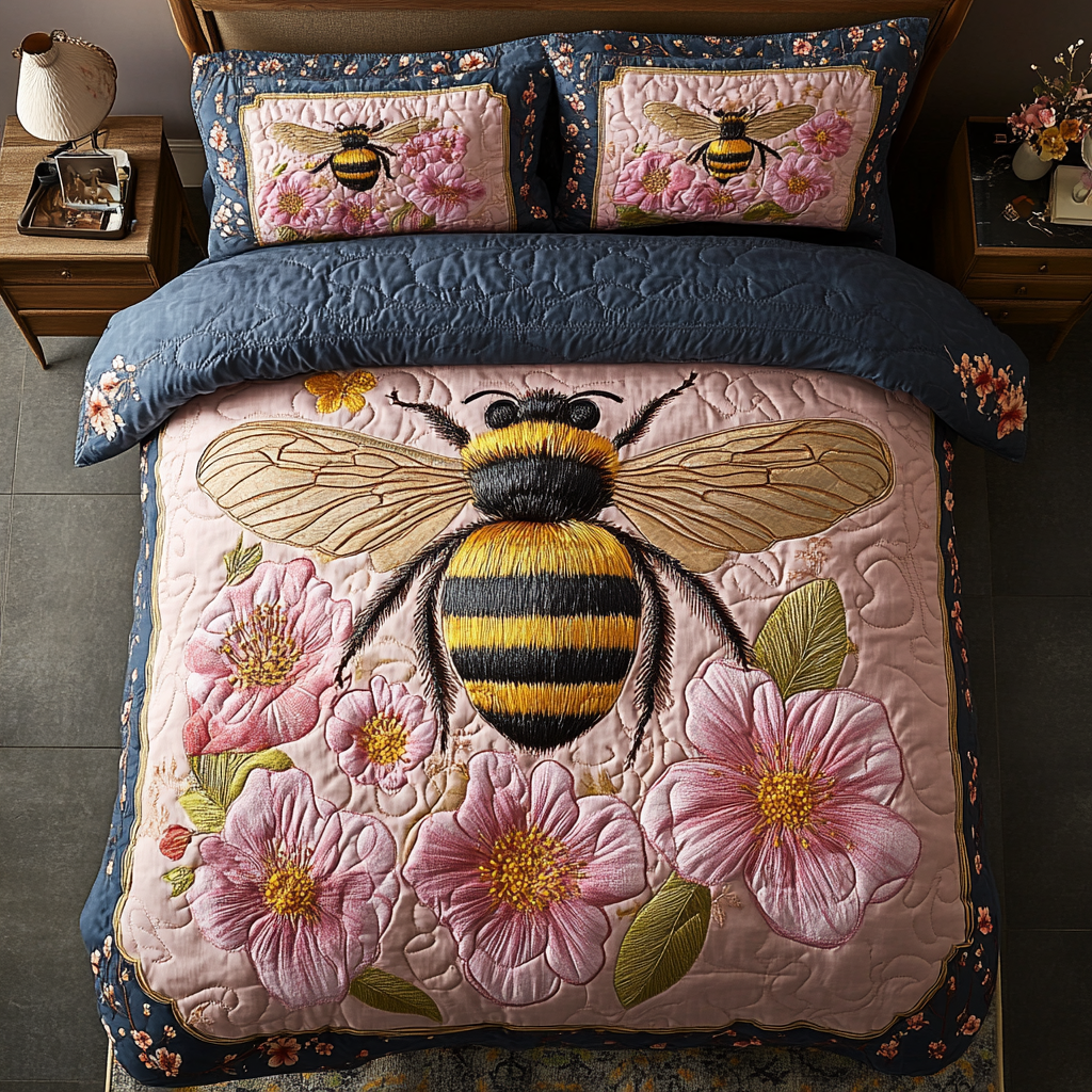 Little Bee Quilted Bedding Set Cozy Bedroom Decor Bee Themed Gifts