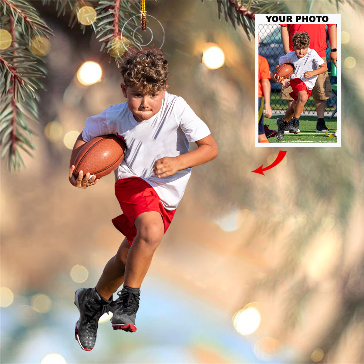 Little Champion Personalized Photo Mica Ornament Gift For Football Players Football Lo
