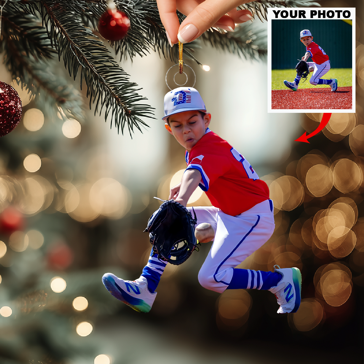 Little Champs Day Personalized Photo Mica Ornament Christmas Gift For Children Basebal