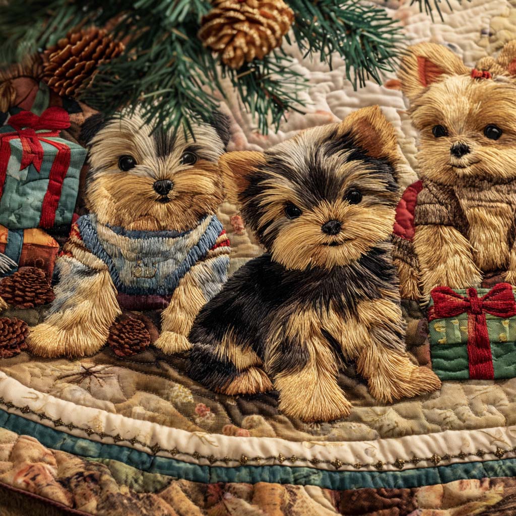 Little Christmas Quilted Christmas Tree Skirt Holiday Decorations Yorkshire Terrier Themed Gifts