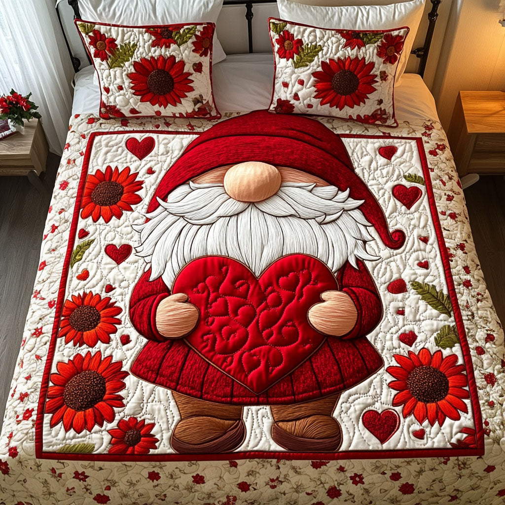 Little Cupid Gnome Quilted Bedding Set Personalized Bedding Set Gift for Couples