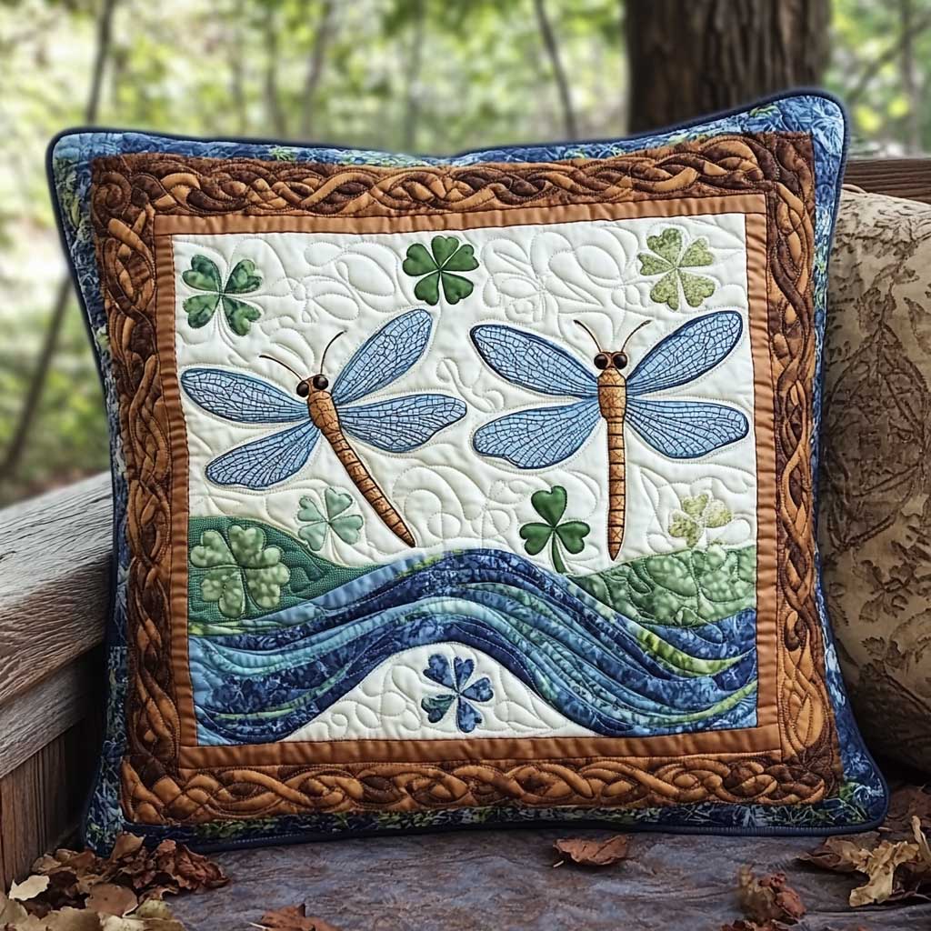 Little Dragonfly Shamrock Quilt Pillow Case Best Pillow Case Gift Idea for Relaxing Sleep
