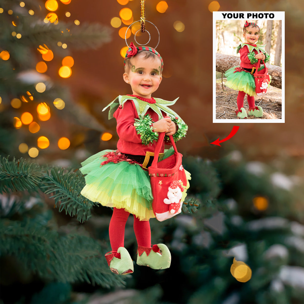 Little Elf Personalized Photo Mica Ornament Gift For Baby Family Members