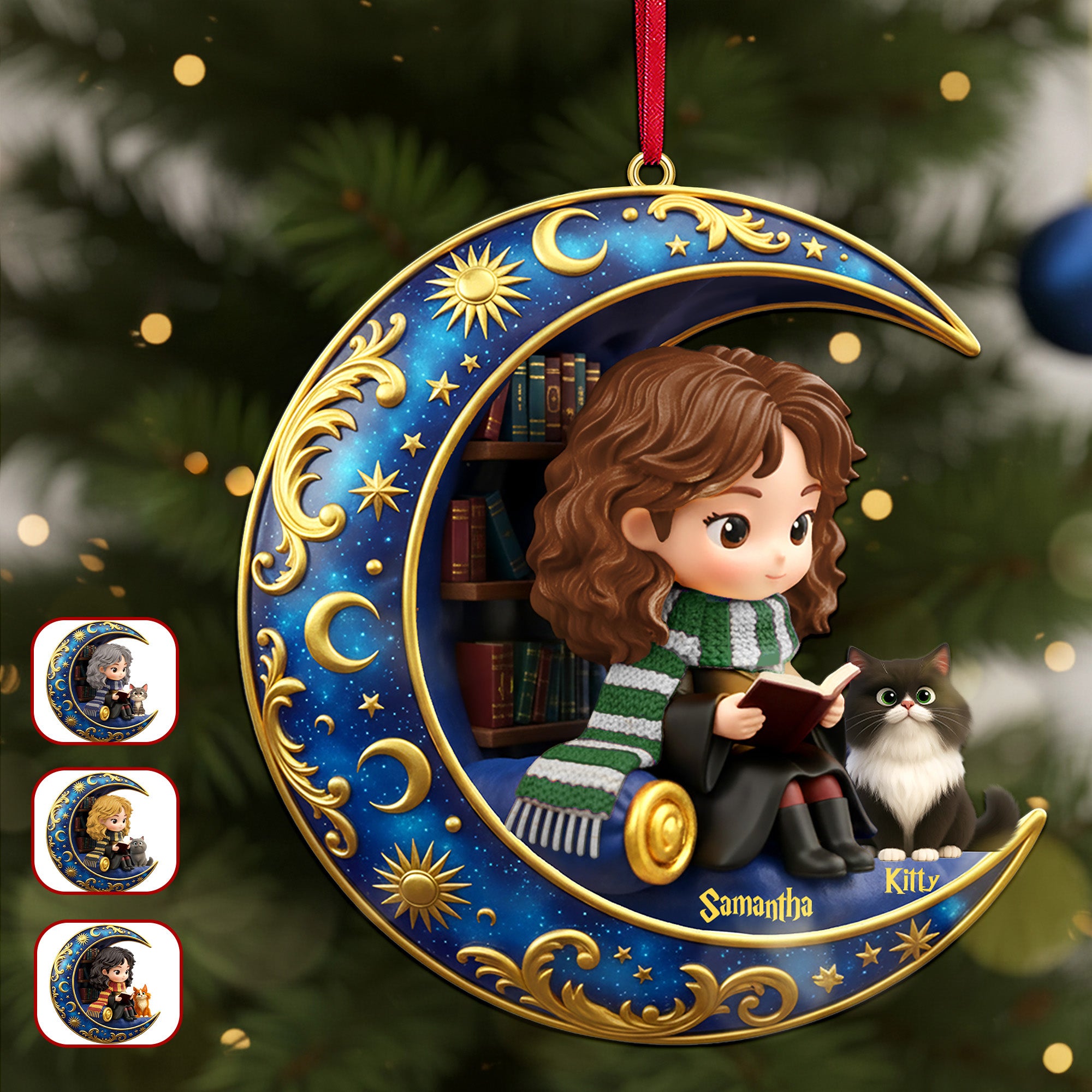 Little Girl Loves Books And Cat, Personalized Gifts Christmas Ornament - Fun Holiday Ornament Gift