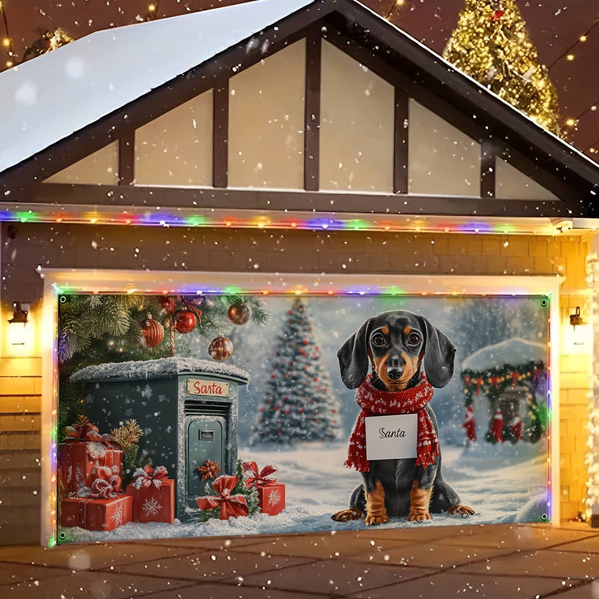 Little Helper Dachshund Christmas Garage Door Banner Winter Home Decor Dog Lover Christmas Gift