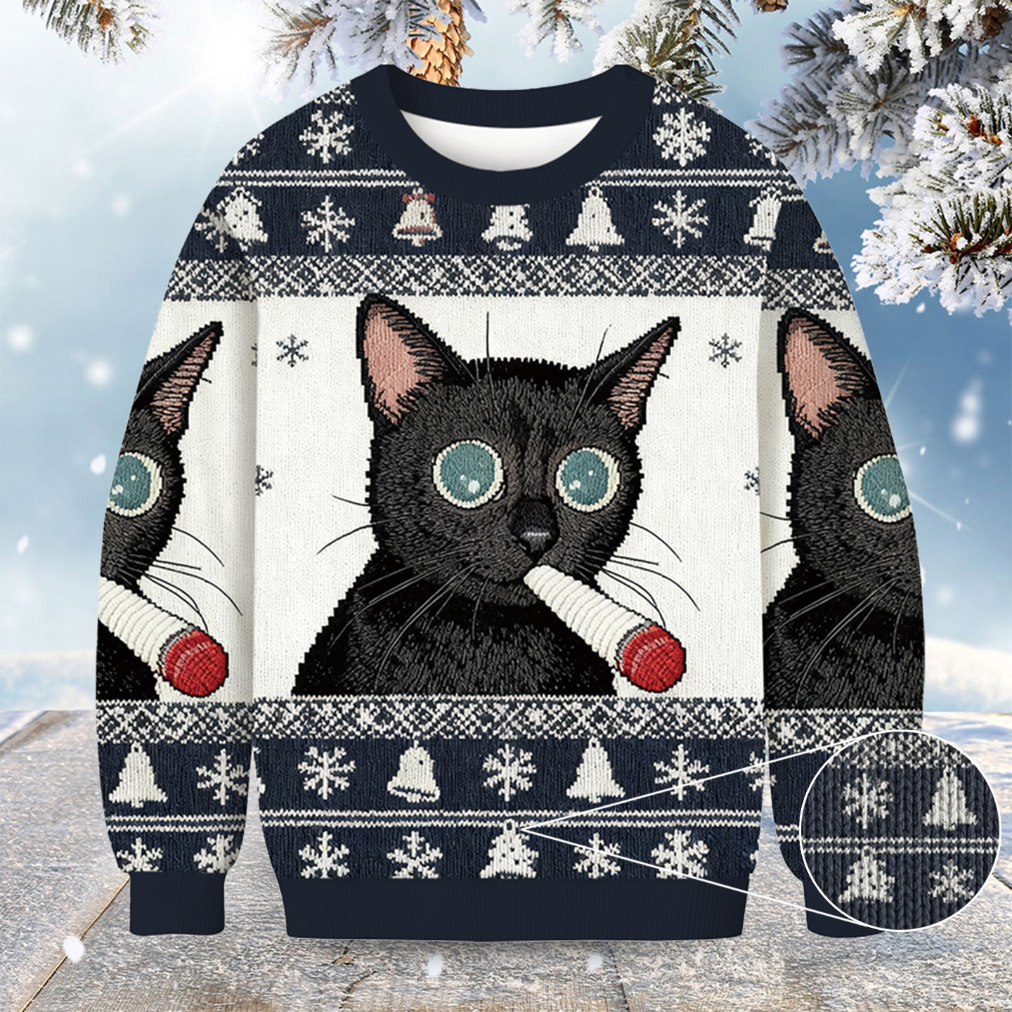 Little Kitten Smoking Christmas Ugly Sweater Animal Clothing Cat Themed Christmas Gifts