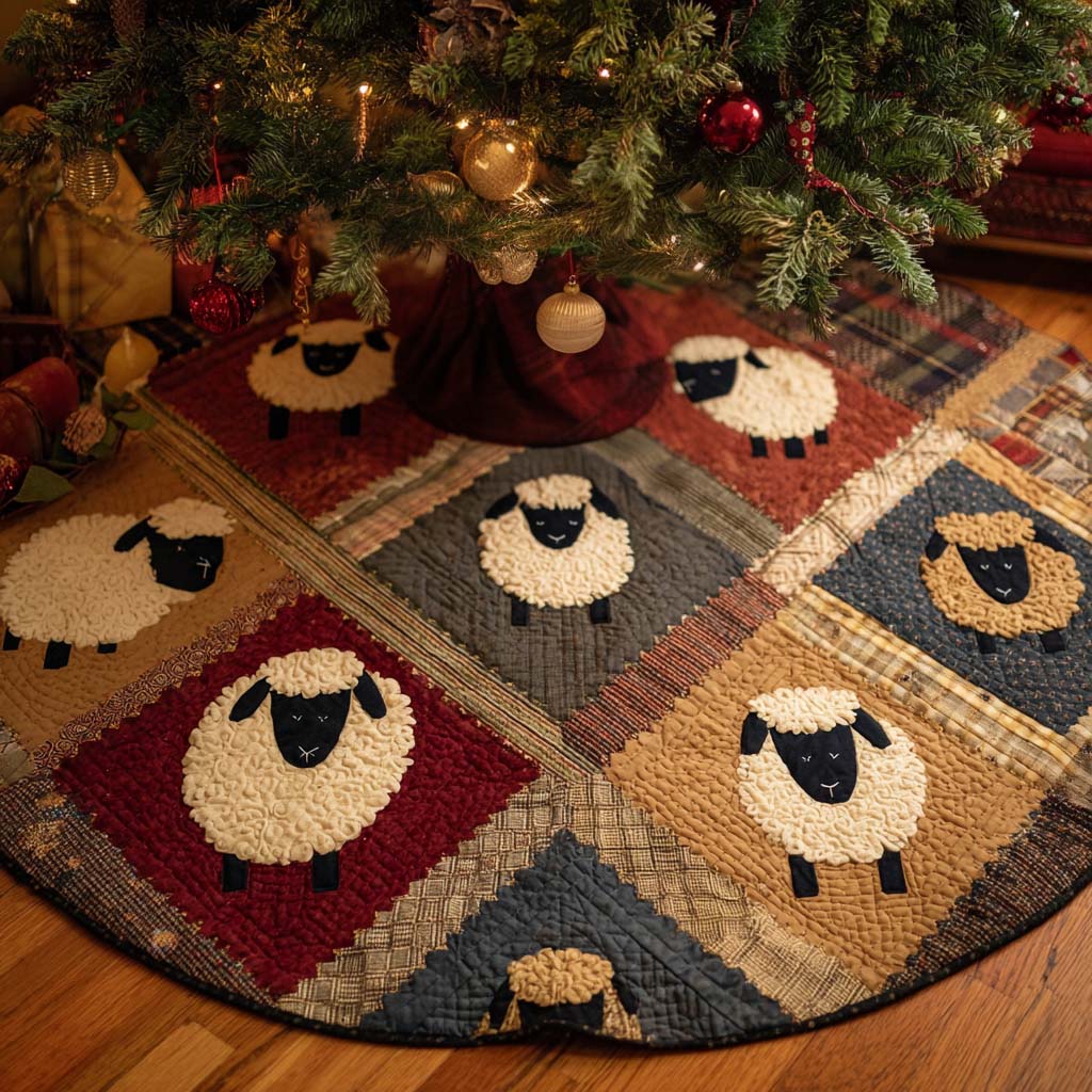 Little Lamb Christmas Quilted Tree Skirt Holiday Home Decor Sheep Christmas Presents