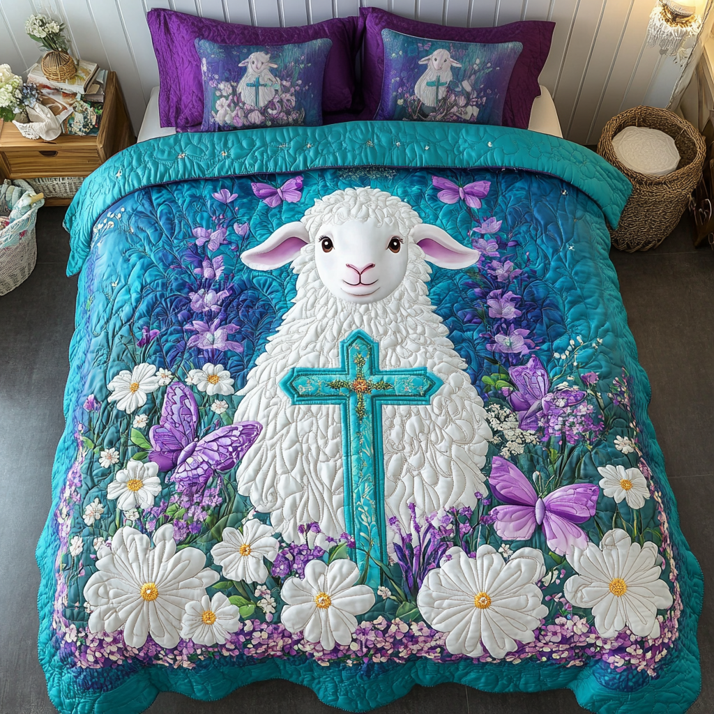 Little Lamb Quilted Bedding Set Bedroom Decorations Unique Christian Gifts For Him