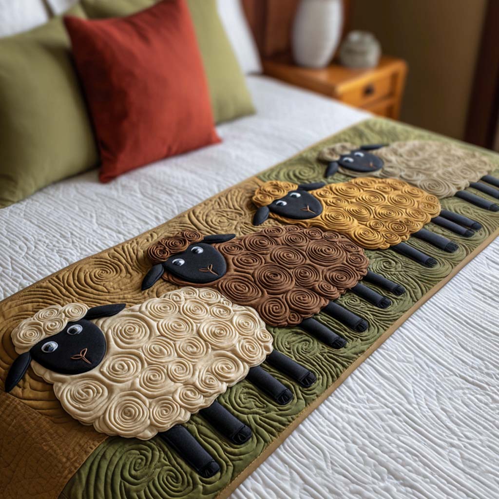 Little Lambs Quilted Bed Runner Cute Room Decor Sheep Themed Presents