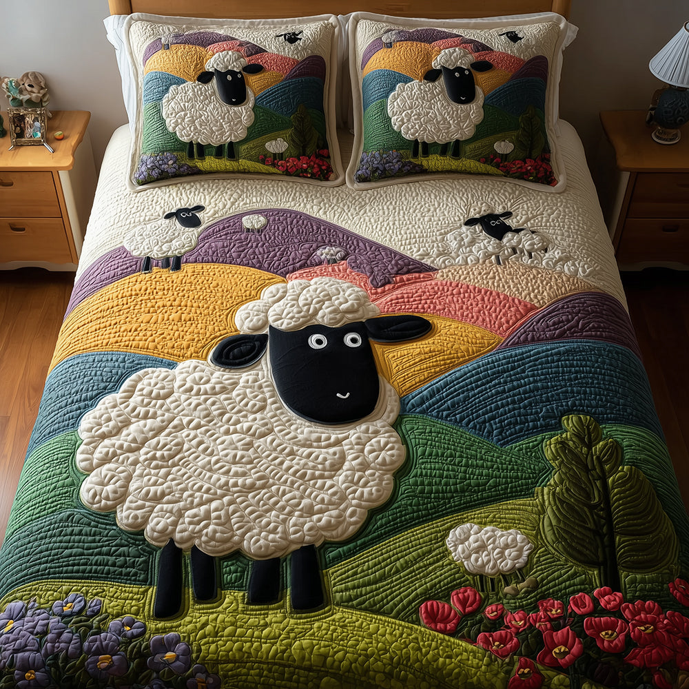 Little Lambs Quilted Bedding Set Aesthetic Room Decor Christmas Gifts For Sheep Farmers