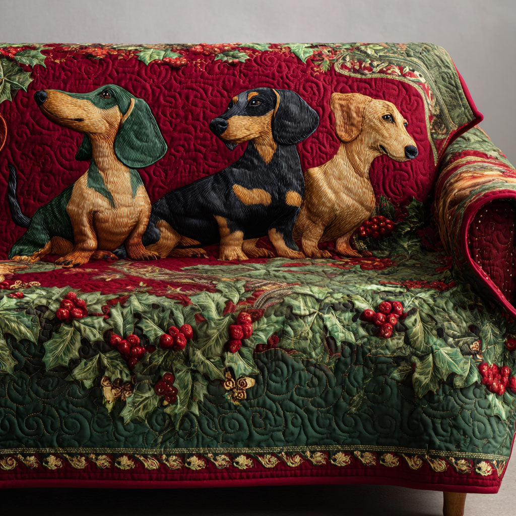 Little Paws Delight Quilted Sofa Cover Living Room Winter Decor Sausage Dog Gift Ideas