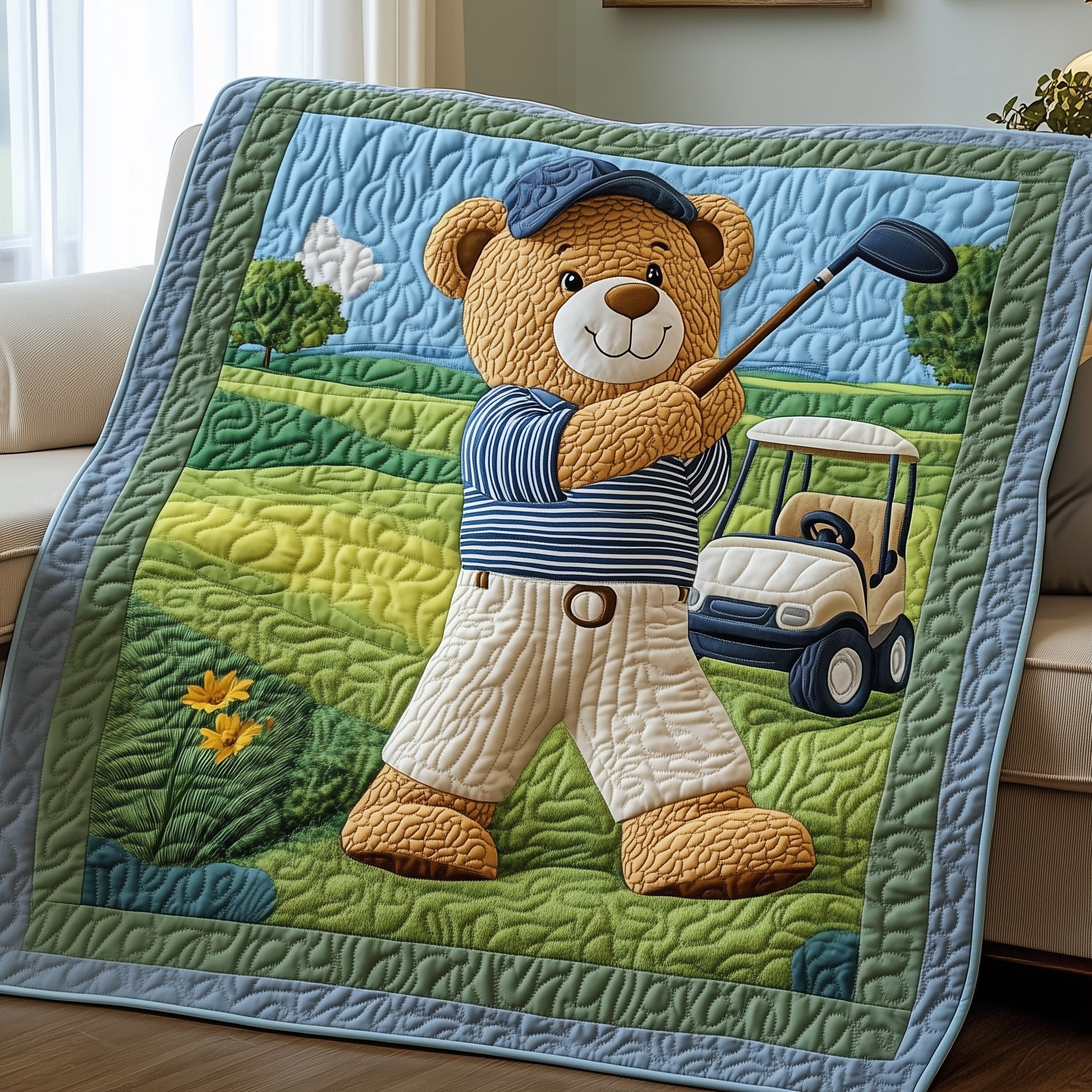 Little Pro Bear Quilted Blanket Warm Winter Quilt Blanket for Home