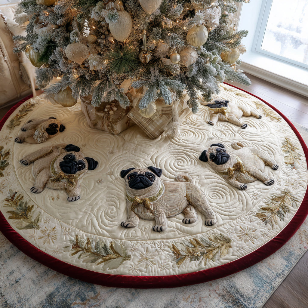 Little Pug Magic Quilted Christmas Tree Skirt Holiday Season Gift Ideas For Pug Lovers