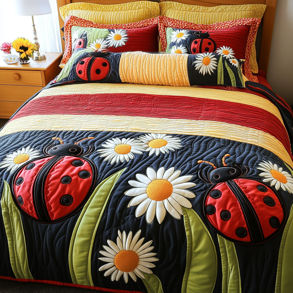 Little Red Wonder Quilted Bedding Set Cool Bedroom Decor Ladybug Gift Items