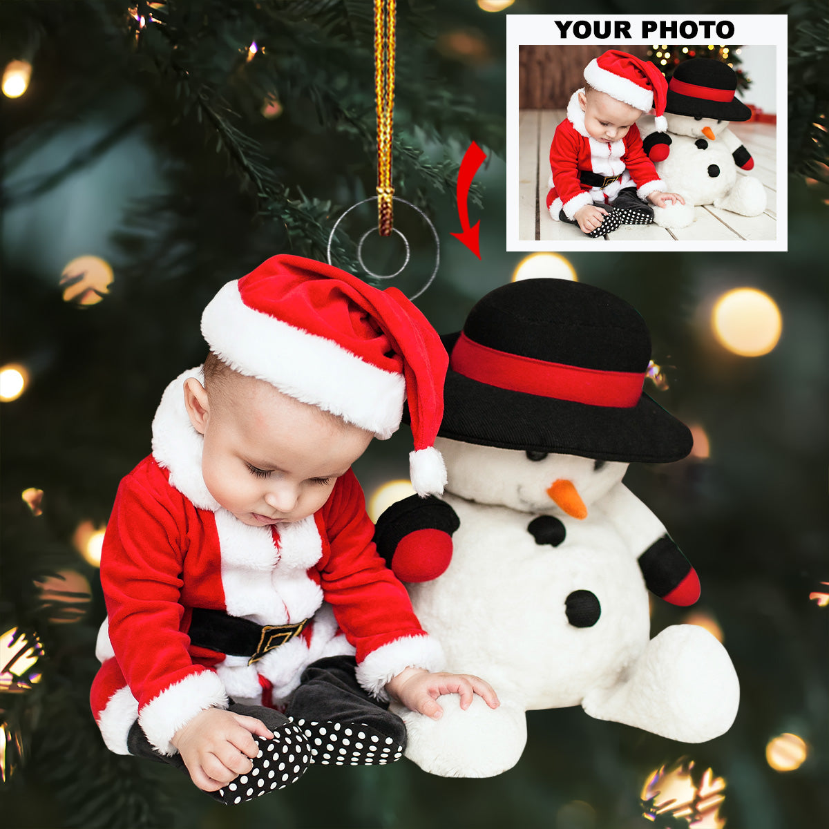Little Santa Claus Personalized Photo Mica Ornament Christmas Gift For Family Members