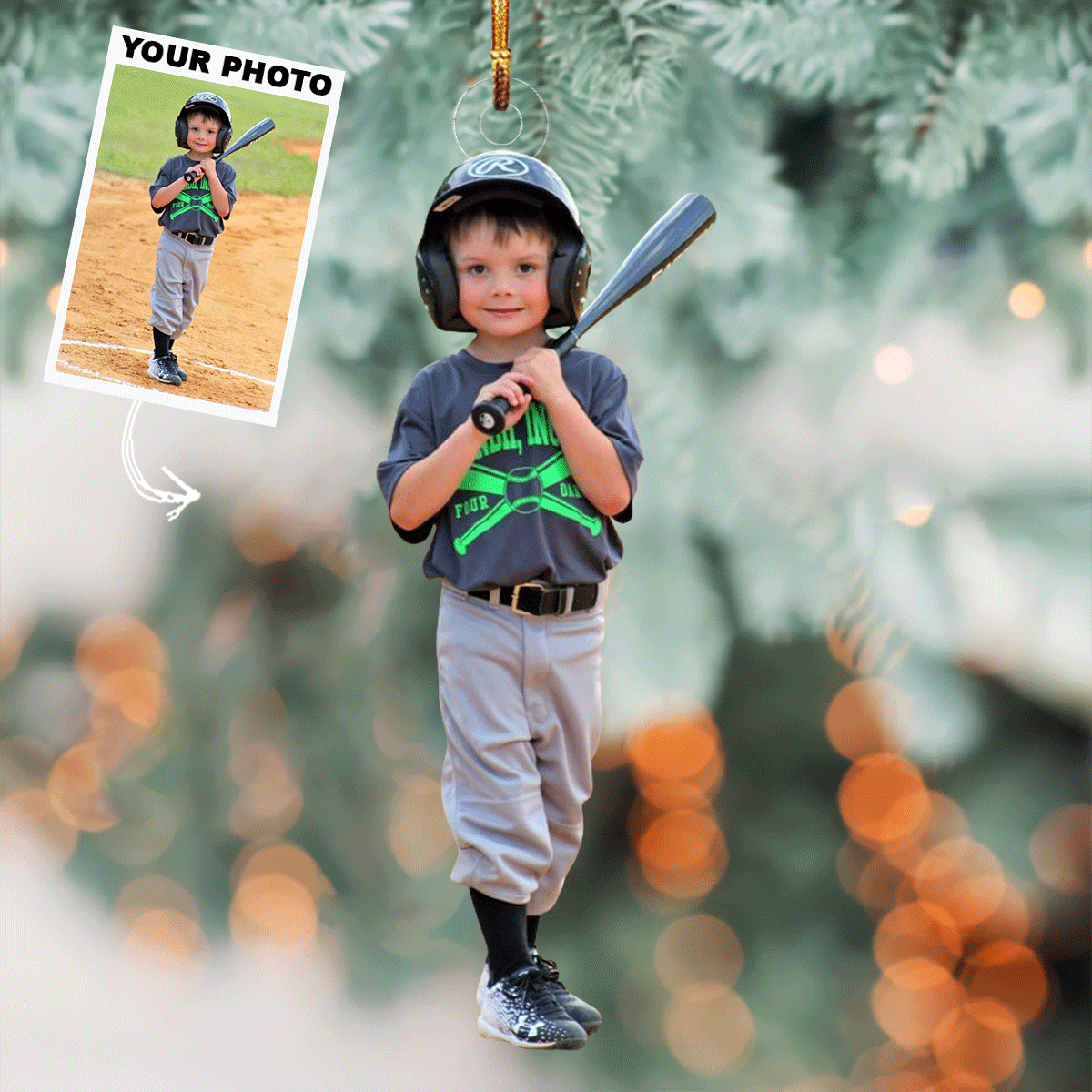 Little Slugger Personalized Photo Mica Ornament Gift For Baseball Lovers Family Member
