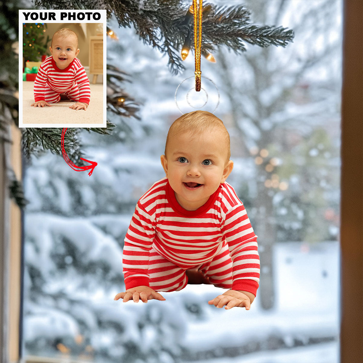 Little Smile Personalized Photo Mica Ornament Christmas Gift For Baby Family Members