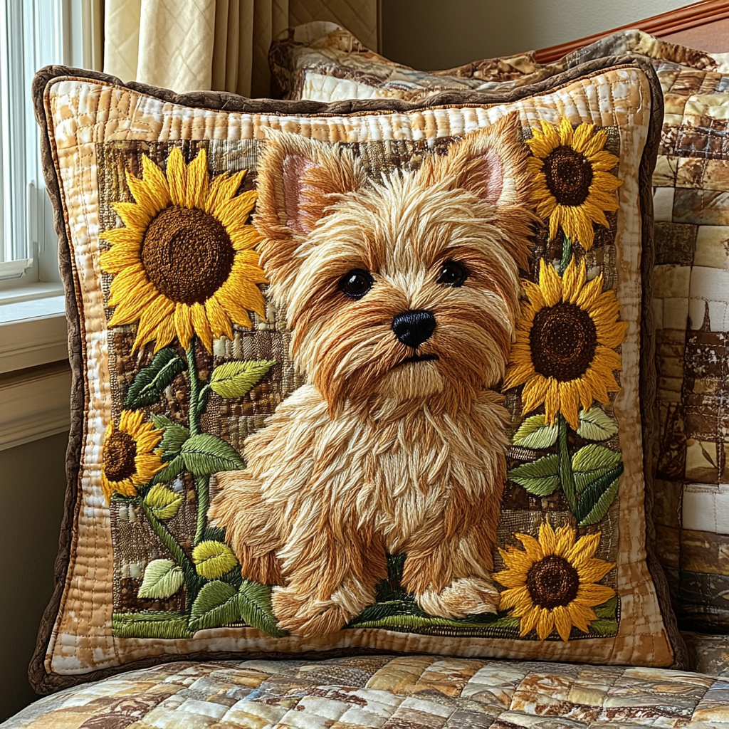 Little Yorkie Quilted Pillow Case Home Decor Pillow Covers Yorkshire Terrier Products