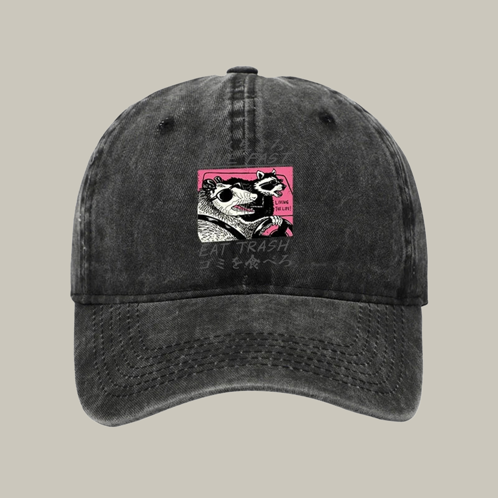 Live Fast Eat Trash Washed Cap Funny Baseball Caps Christmas Gifts For Friends