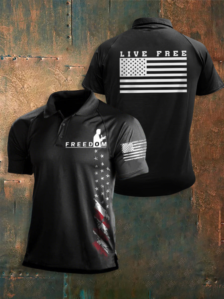 Live Free Usa Flag Print Short Sleeves Top Black Charlie Kirk Merch Store