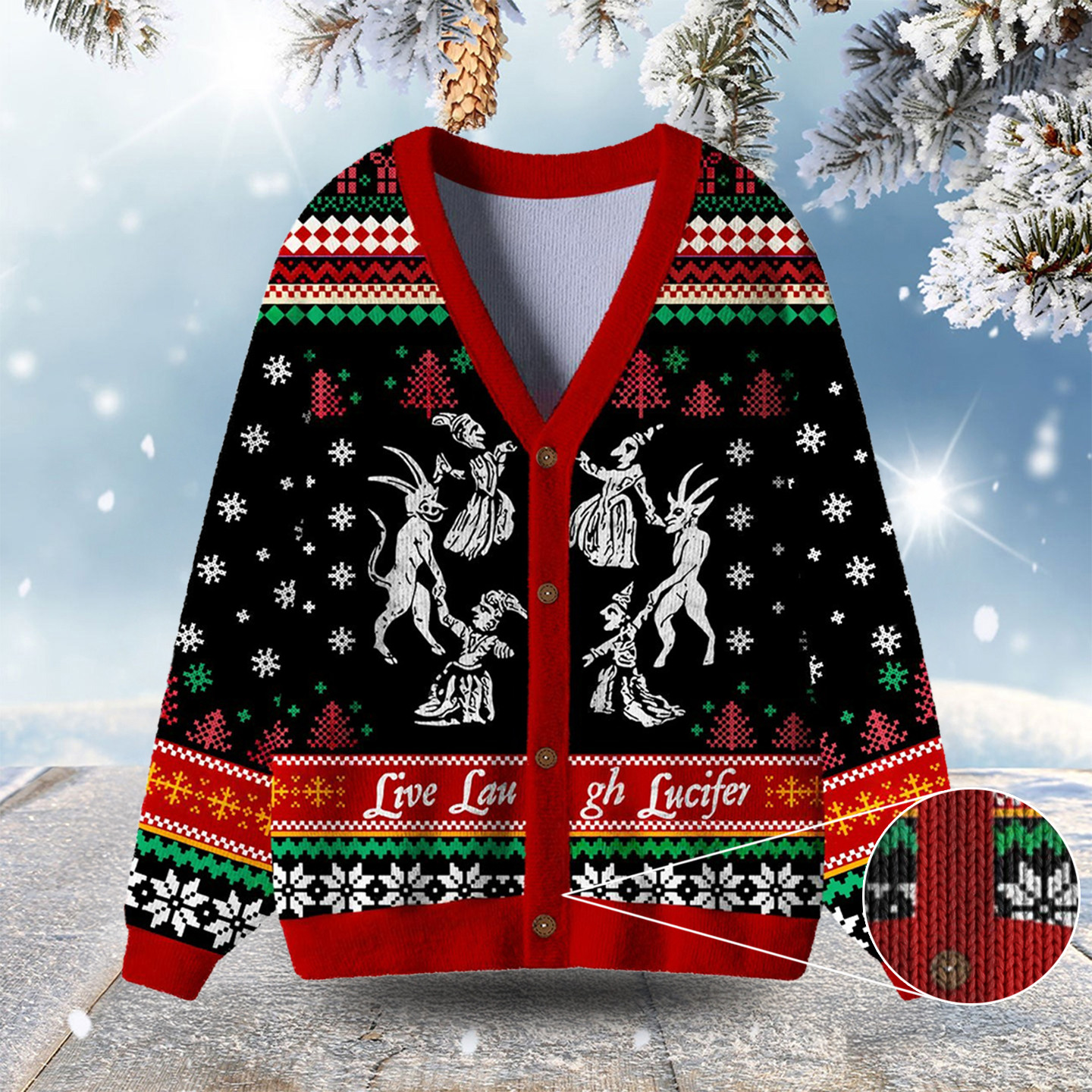 Live Laugh Lucifer Ugly Cardigan Sweaters Christmas Day Outfit Xmas Gifts For Family