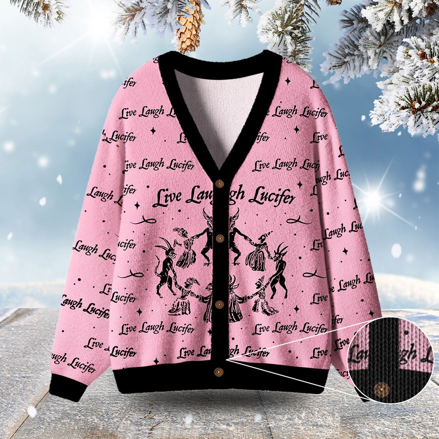 Live Laugh Lucifer Ugly Cardigan Sweaters Ugly Xmas Clothing Christmas Gifts For Her