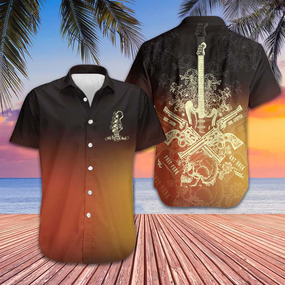 Live Rock And Roll Music Guitar Hawaiian Shirt Button Up Summer Shirts For Men