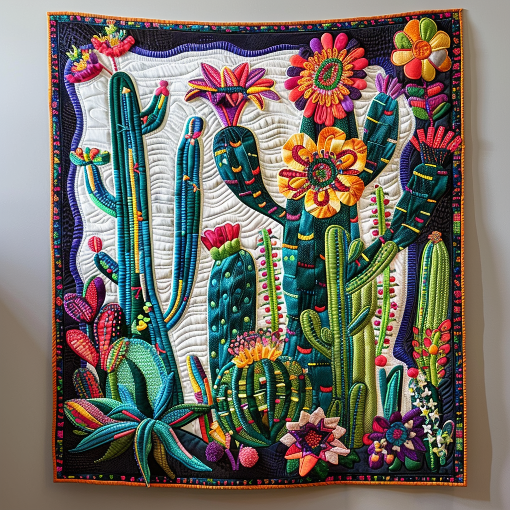 Lively Cactus Garden Quilted Blanket Cute Christmas Blankets