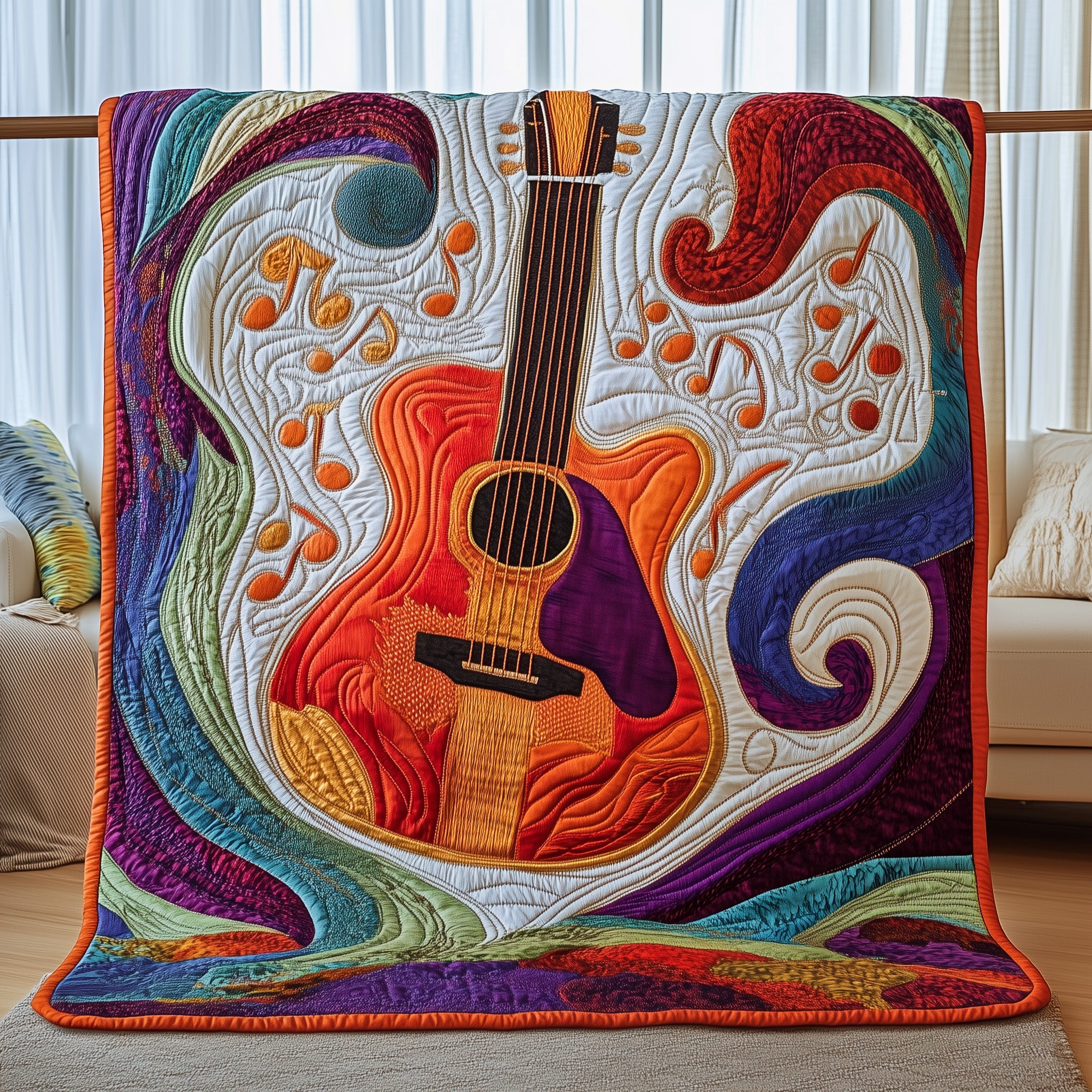 Lively Strings Quilted Blanket Cute Cozy BlanketBest Gift Ideas For Guitar Players