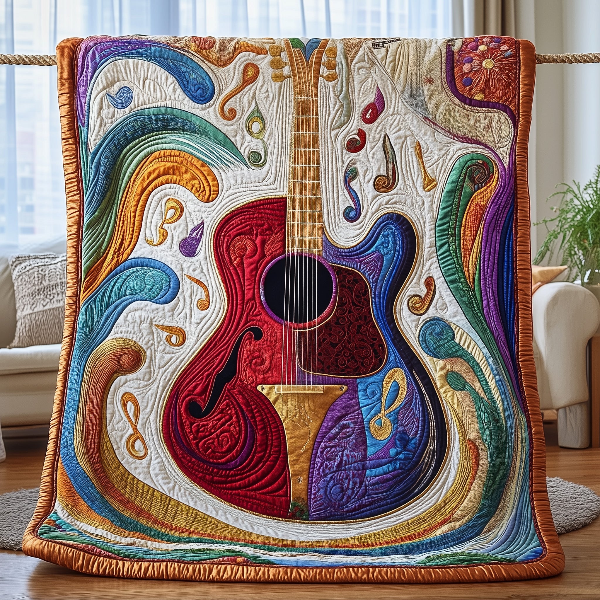 Lively Strings Quilted Blanket Cute Cozy BlanketBirthday Presents For Guitar Players