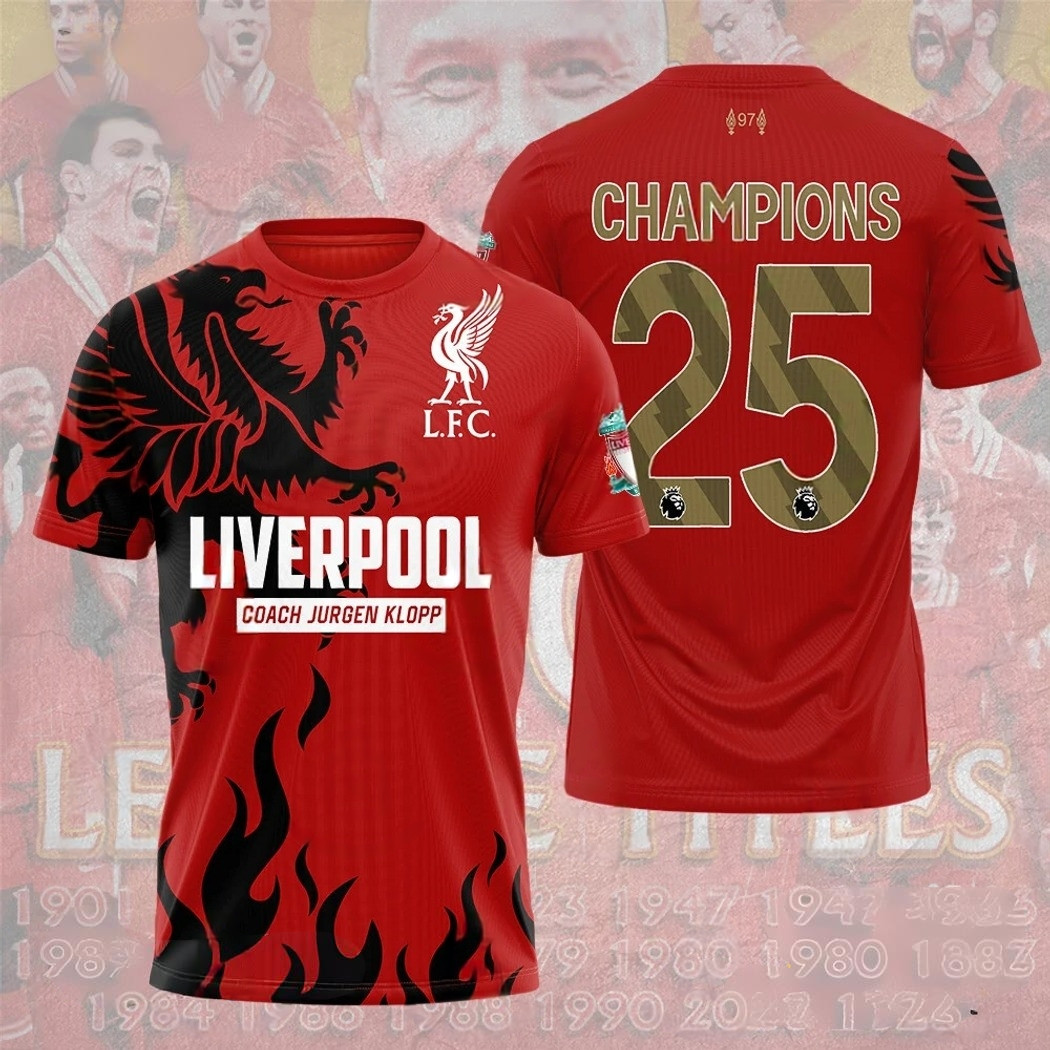 Liverpool Champions Shirt 24'25 Liverpool Coach Jurgen Klopp Champions 3D T-Shirt