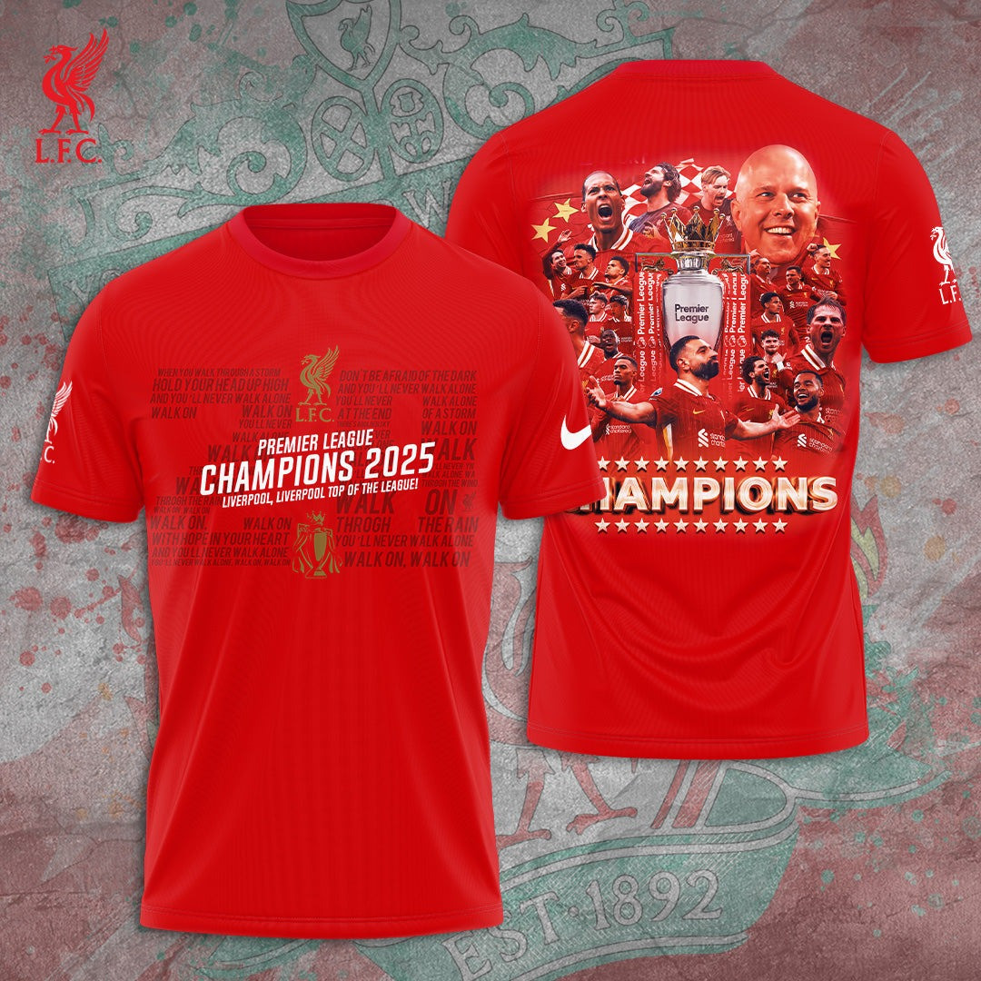 Liverpool F.C 2025 Premier League Champions Soccer T-Shirt Presents For Husband