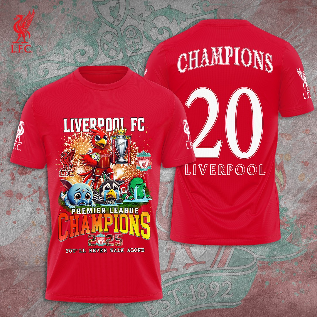 Liverpool FC Premium League Champions 2025 You'll Never Walk Alone T-Shirt Sky Bet EFL Championship 2024-25 T-Shirt Gifts For Football Enthusiasts