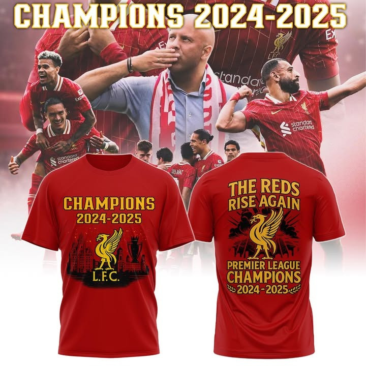 Liverpool Merch Champions Premier League 2024 25 T-Shirt The Reds Rise Again L.F.C Fan Gifts