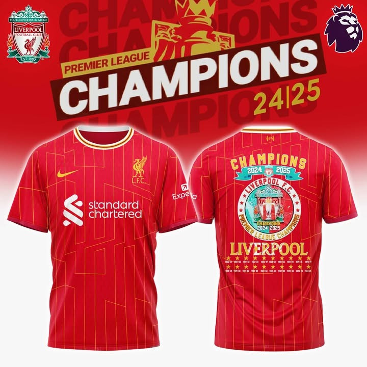 Liverpool Merch Champions Premier League 2025 Shirt Red L.F.C Victory Fan Clothing