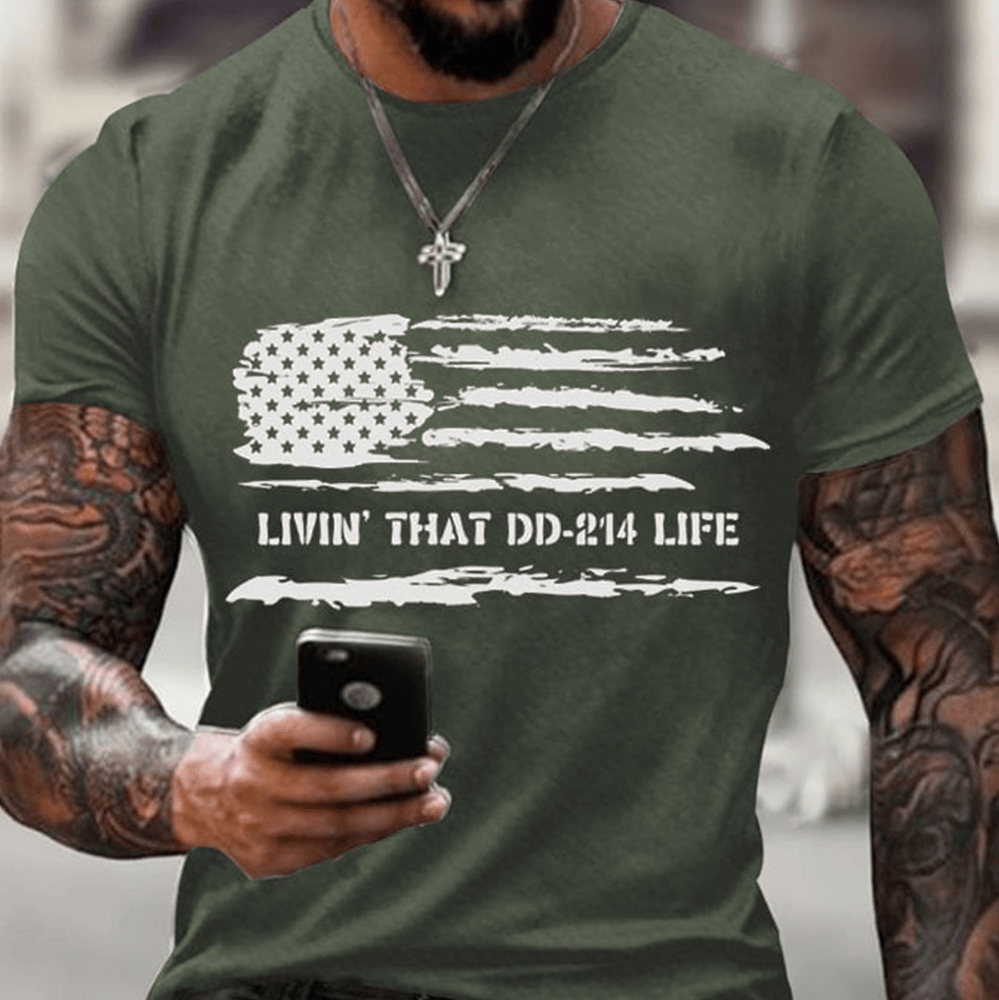 Livin That DD 214 Life Veteran Shirt American Flag Patriotic Shirt Gifts For Boyfriend