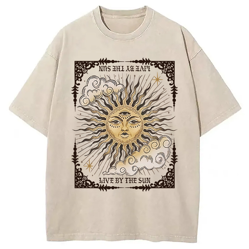 Living By The Sun Tarot Washed T-Shirt Trendy Aesthetic Graphic Apparel Gifts For Best Friend Living By The Sun Tarot Washed T-Shirt Trendy Aesthetic Graphic Apparel Gifts For Best Friend