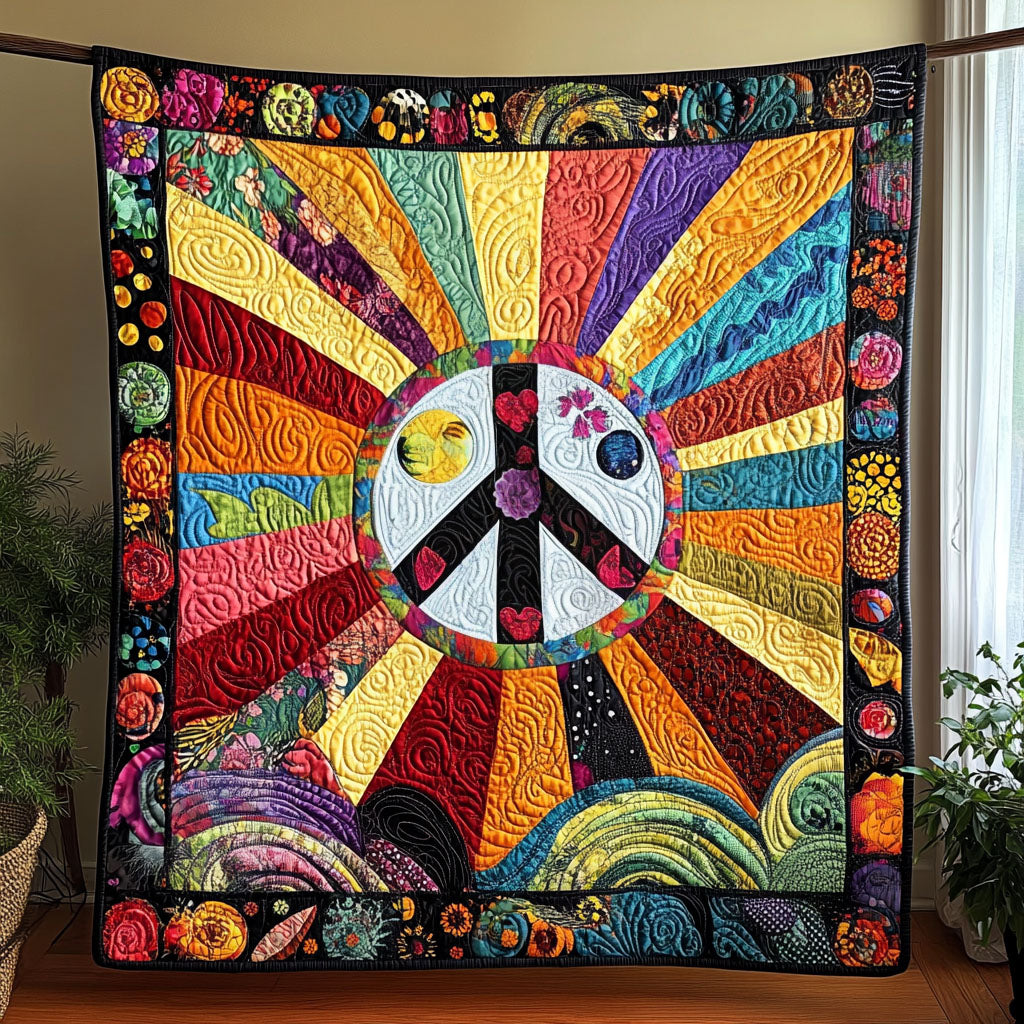 Living in Peace Quilted Blanket Christmas Throw Blanket Birthday Gift Ideas For Hippies