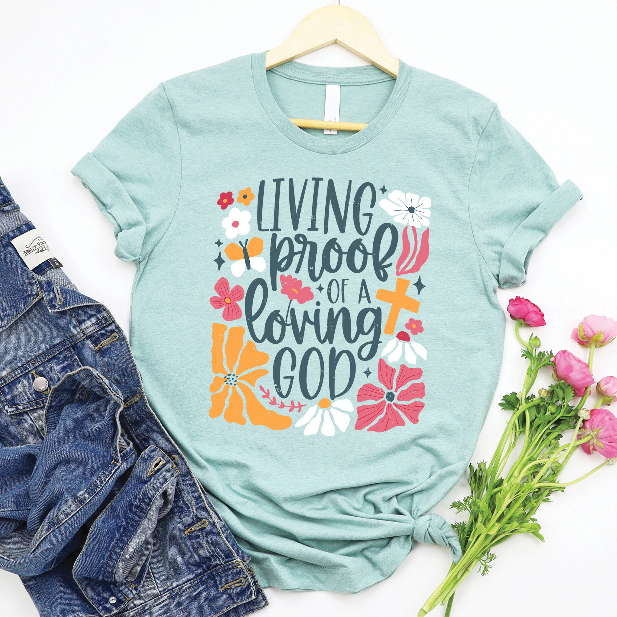 Living Proof Christian Faith Shirt Religious Gifts Floral Graphic Apparel Clothing