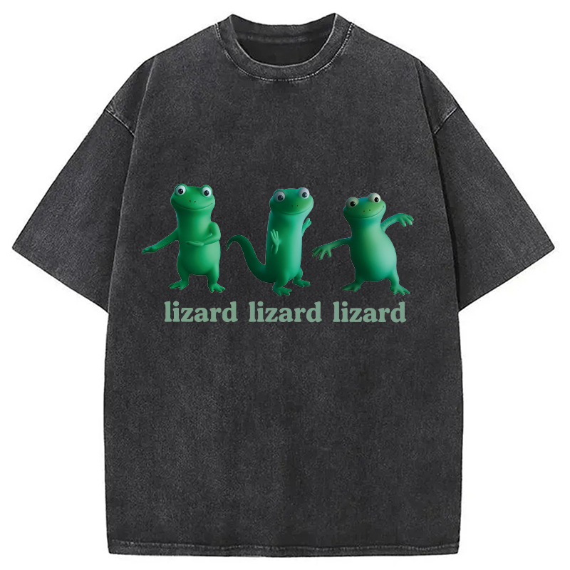 Lizard Lizard Lizard Funny Meme Washed T-Shirt Retro Streetwear Graphic Top Gifts For Brother