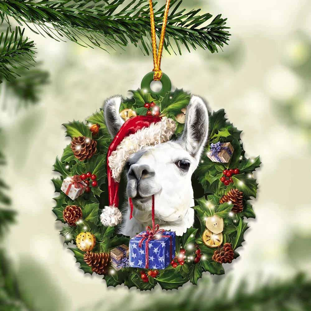 Llama and Christmas Wreath Ornament gift for Llama lover ornament