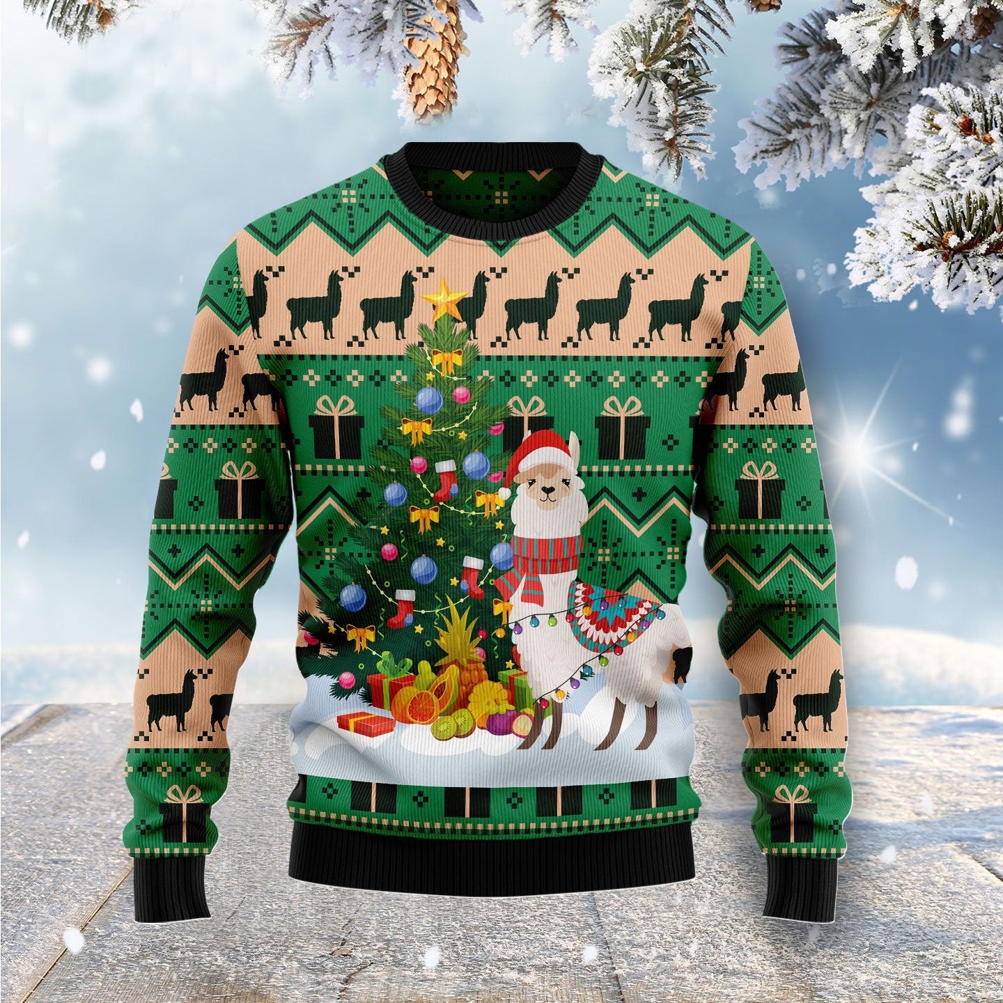 Llama And Pine Tree Ugly Christmas Sweater Festival Clothing Gifts For Llama Lovers