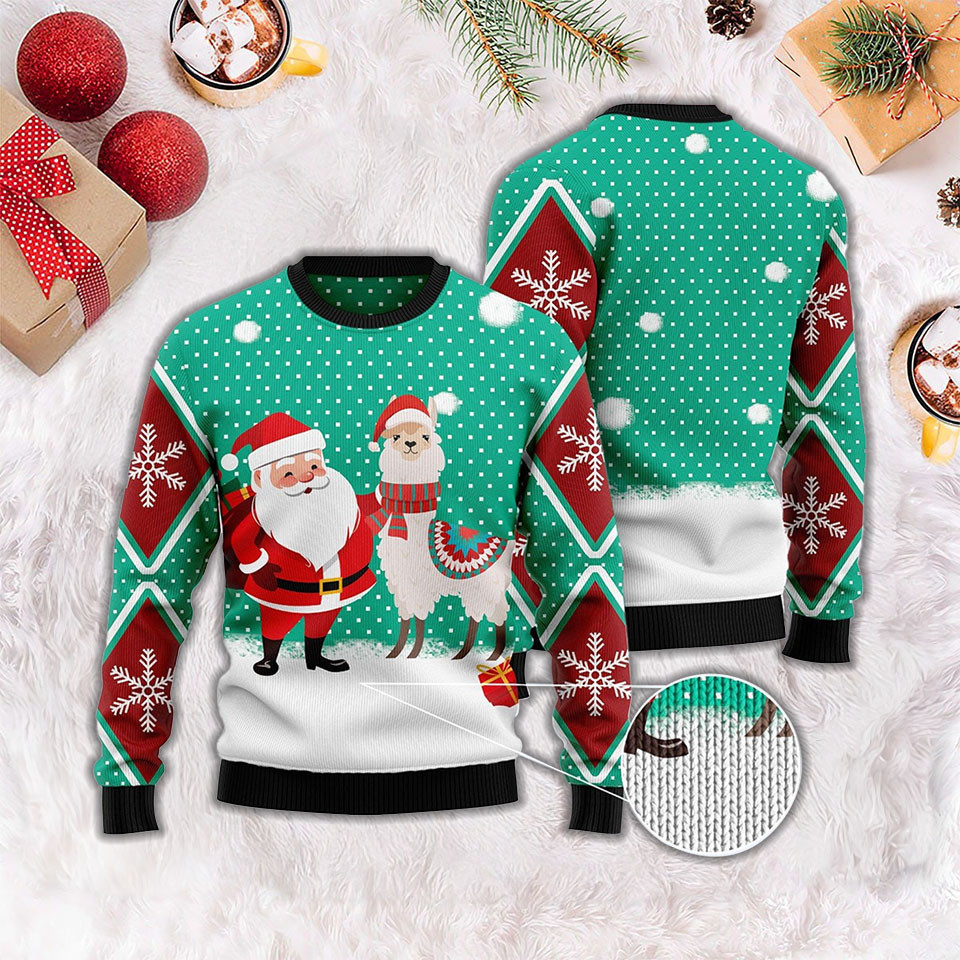 Llama And Santa Ugly Christmas Sweater Holiday Llama Sweater Xmas Jumper Best Gifts