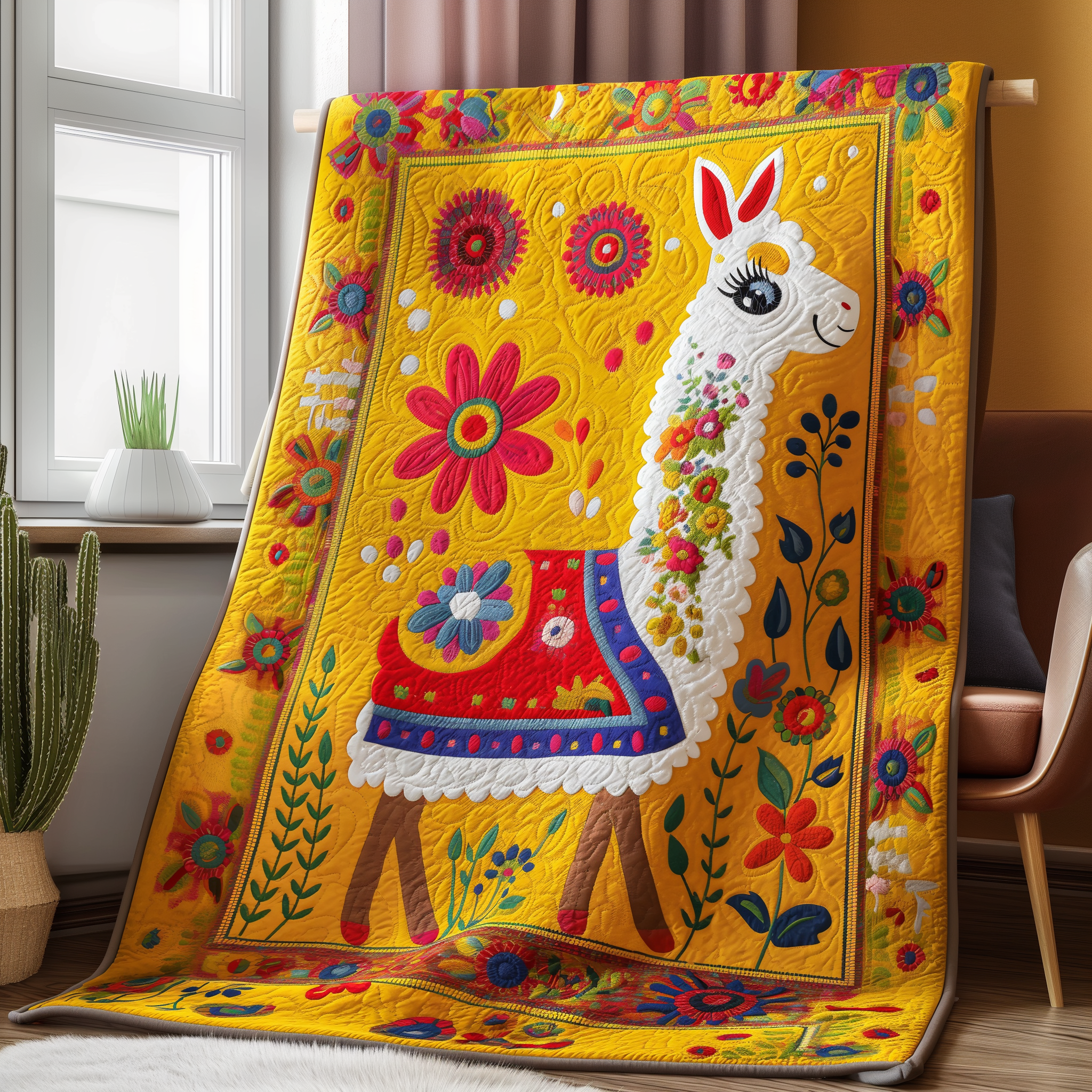 Llama In Bloom Quilted Blanket Llama Gifts For Her