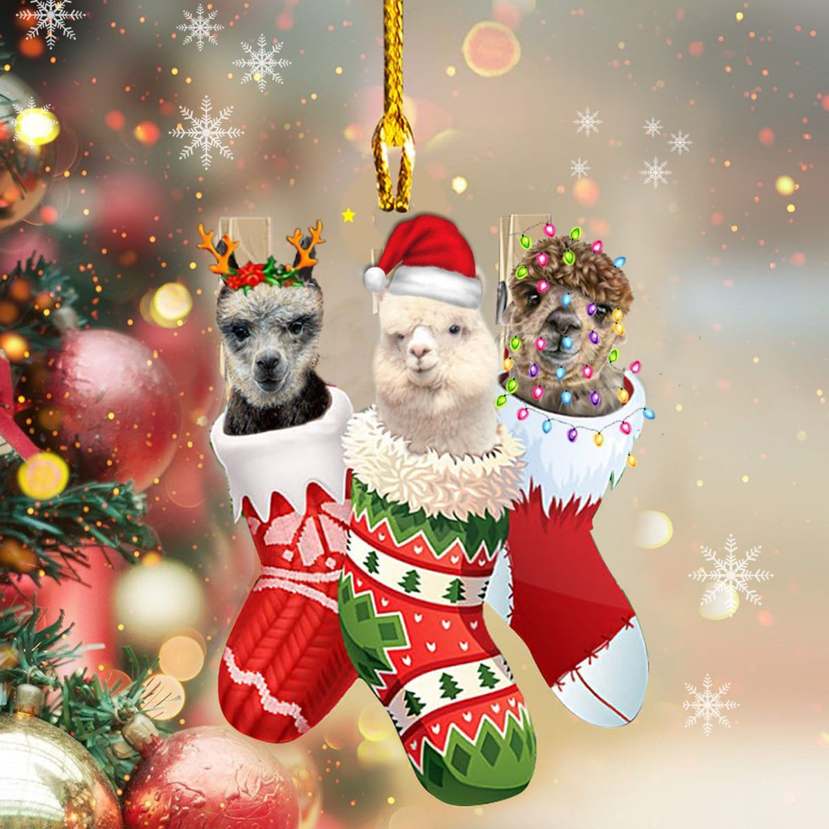 Llama In Christmas Sock Ornament Llama Ornament Funny Animal Christmas Tree Decorations